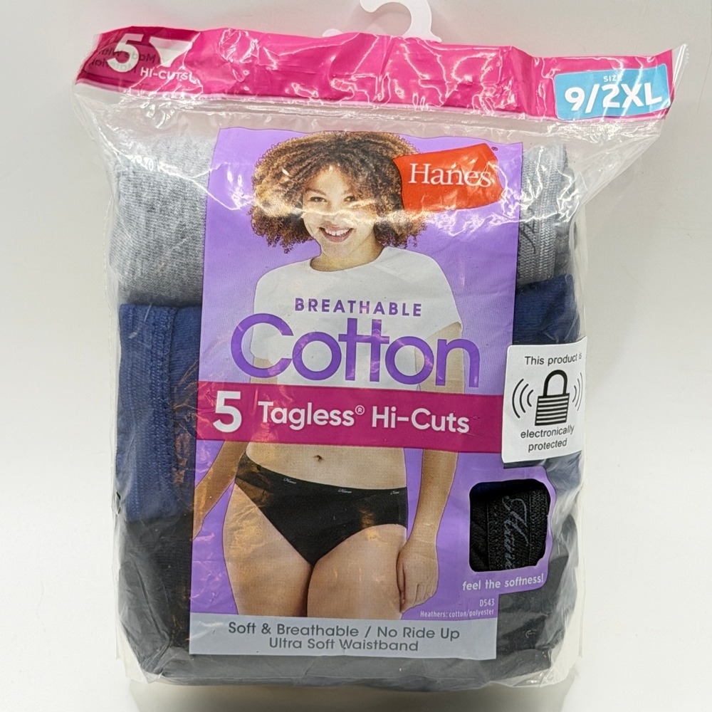 Hanes 9/2XL 5-Pack Breathable Cotton Tagless Hi-Cuts Underwear Panties Basics